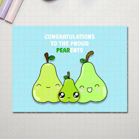 G028 - Congratulations To The Proud PEAR-ants Blank Greeting Card - Shop Motif