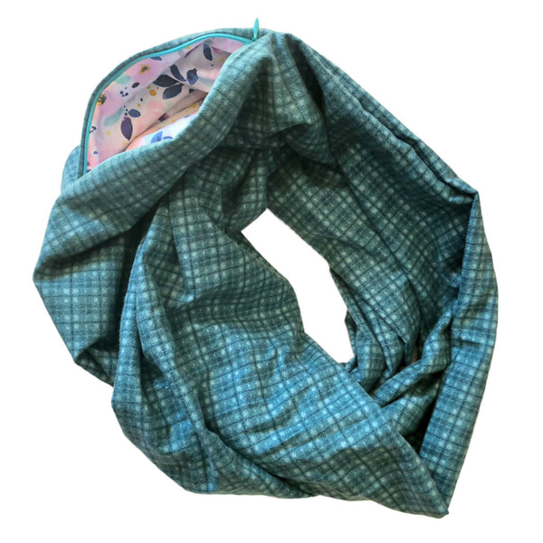 Green Flannel Infinity Scarf with Pocket - Shop Motif