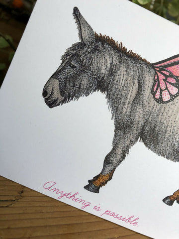 Butterfly Wing Donkey (Anything Is Possible) Greeting Card