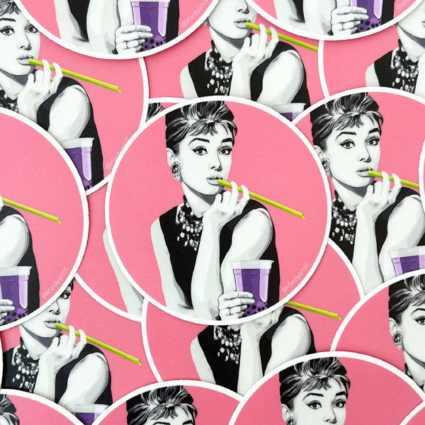 Audrey Hepburn with bubble tea sticker