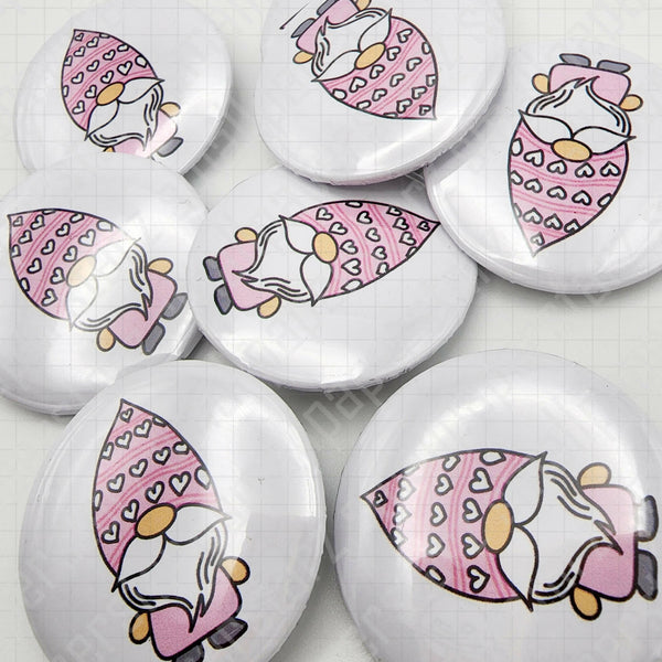 L001 - Pink Heart Valentine's Gnome Pinback Button / Badge - Shop Motif