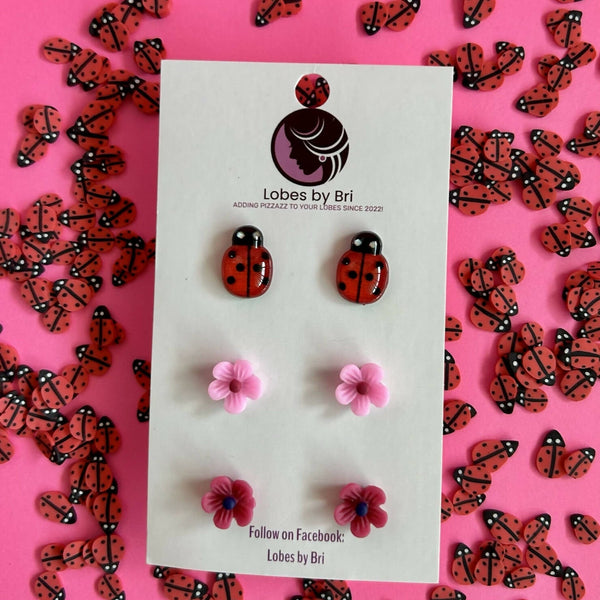 Lovebug - Ladybug + Flower Stud Earrings - Shop Motif