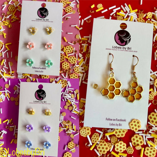 Mo’ Honey, Mo’ Problems - Honeycomb, Bees & Flower Earrings - Shop Motif