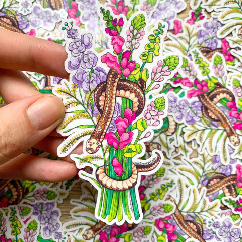 Nala The Snake - Floral Critter Die Cut Sticker - Shop Motif