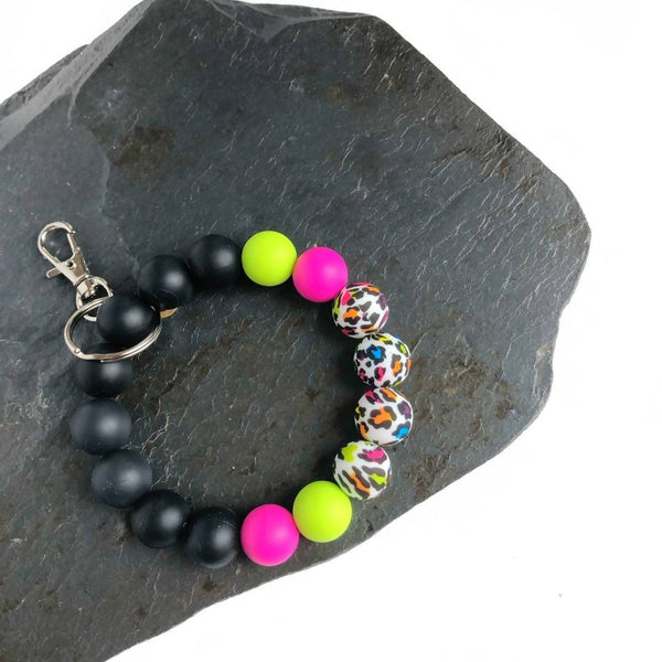 Neon Leopard Bead Wristlet Key Chain