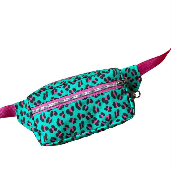 Neon Teal Leopard Belt Bag