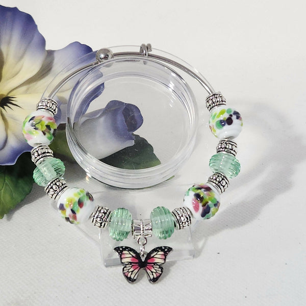 One of a kind! Lampwork Glass Bangle - Butterfly Dreams