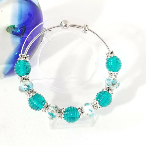 One of a kind! Lampwork Glass Bangle - Ocean Breeze - Shop Motif