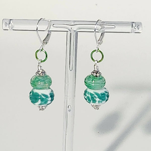 One Of A Kind! Lampwork Glass Earrings - Double Stacked Green