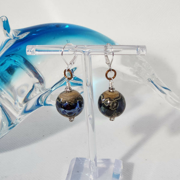 One Of A Kind! Lampwork Glass Earrings - Metallic Blue/Green - Shop Motif