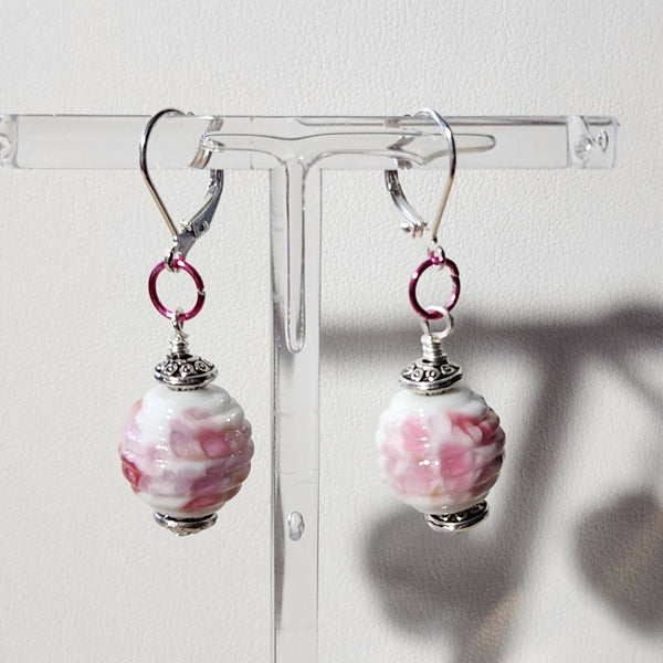 One of a kind! Lampwork Glass Earrings - Pink and Orange - Shop Motif