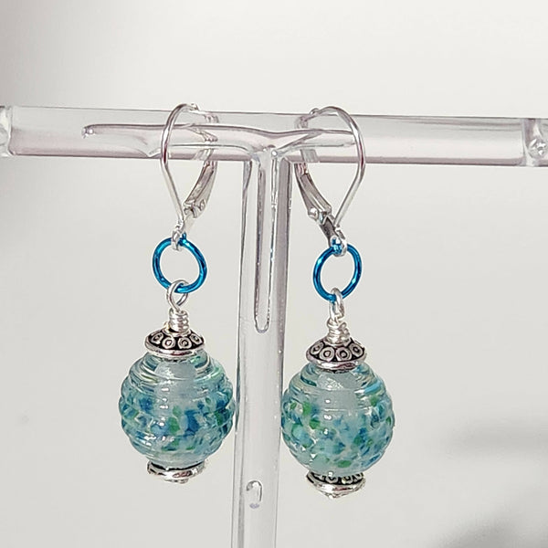 One of a kind! Lampwork Glass Earrings - Turquoise - Shop Motif