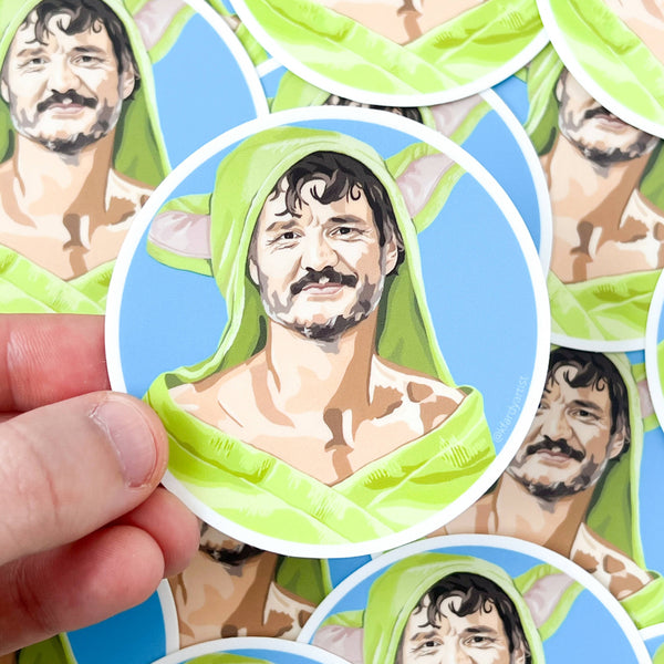 Pedro Pascal in baby Yoda towel sticker - Shop Motif