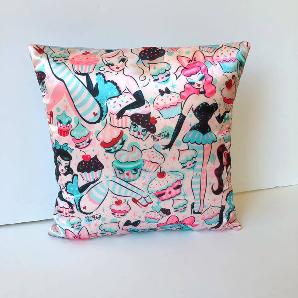 Pin-Up Girl Satin Throw Pillow - Various Prints