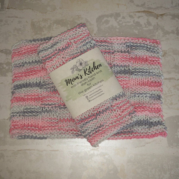 Pink/Grey- Knitted Dish Cloths