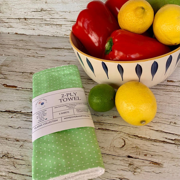 Polka Dots Green 2 Ply Towel Set