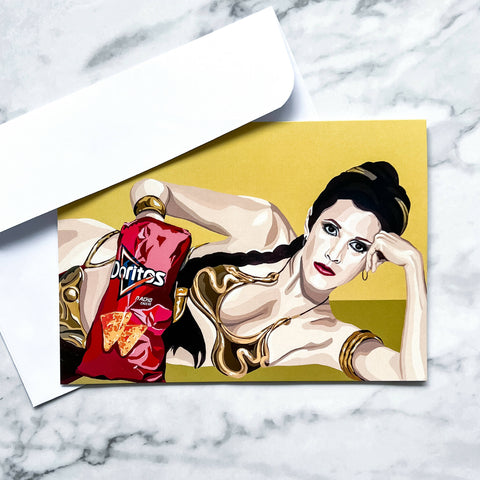 Princess Leia Eating Doritos greeting card - Shop Motif