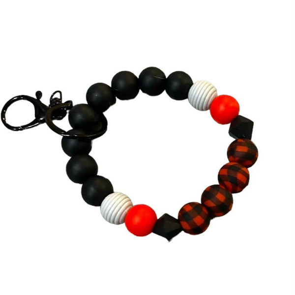 Red Black Bead Wristlet Key Chain