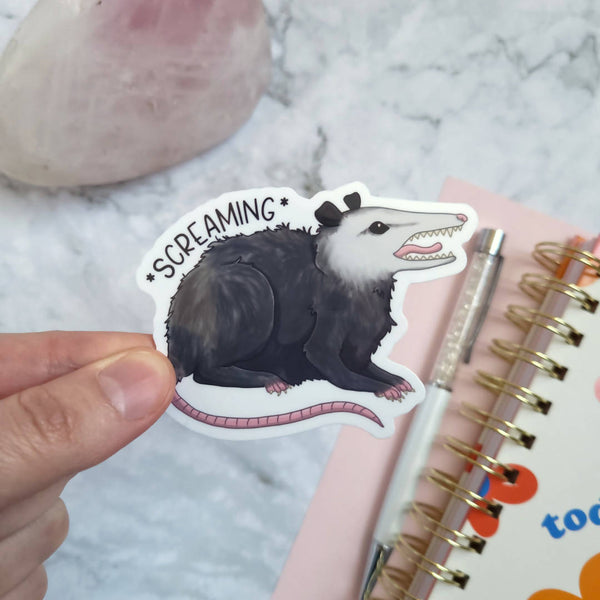 Screaming Opossum 3" Vinyl Sticker - Shop Motif