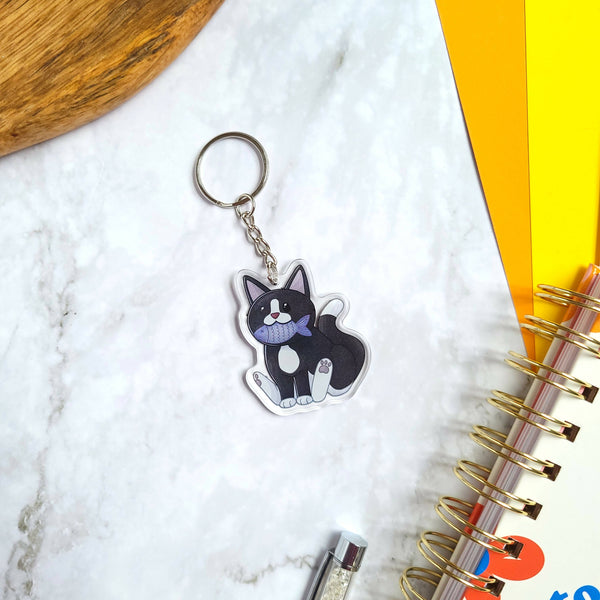 Tuxedo Cat Acrylic Keychain