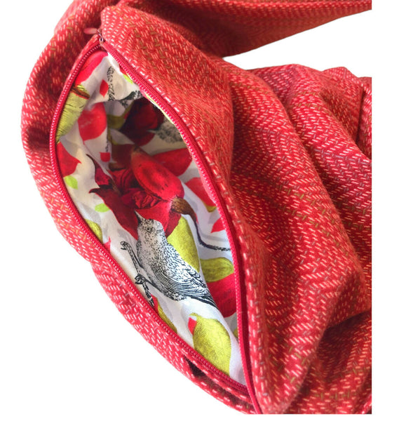 Red Herringbone Infinity Scarf With Pocket