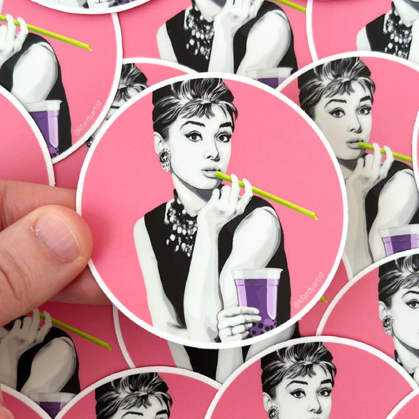 Audrey Hepburn with bubble tea sticker