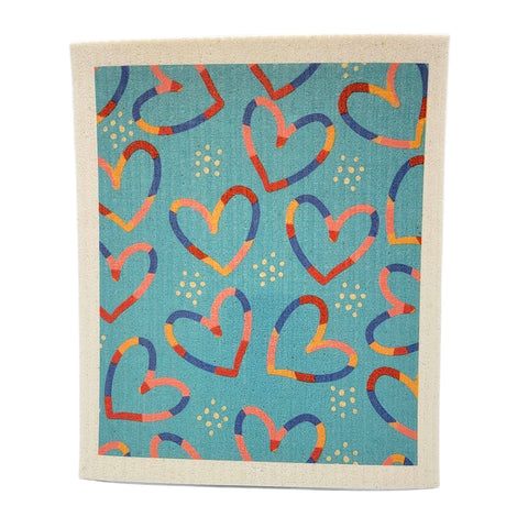 Driftless Studios - Boho Aesthetic Heart Pattern Swedish Dishcloth - Valentines - Shop Motif