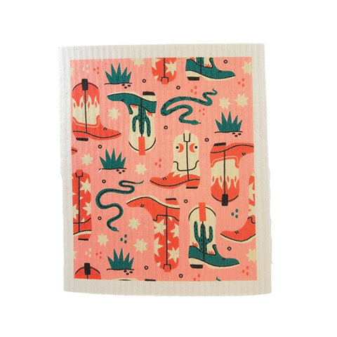 Driftless Studios - Western Boot Coral Patterned Swedish Dish Cloths - Shop Motif