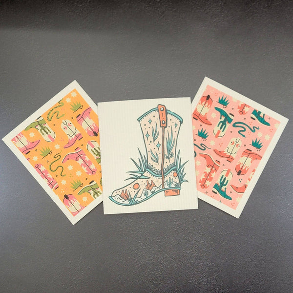 Driftless Studios - Western Boot Coral Patterned Swedish Dish Cloths