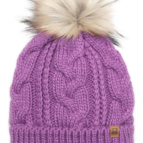 Fashion City - Women's Faux Fur Pom Beanie Hat with Sherpa Lining - Shop Motif