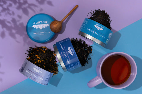 JusTea - Earl Grey Tea Trio Tin & Spoon -Organic, Fair-Trade Tea Gift - Shop Motif