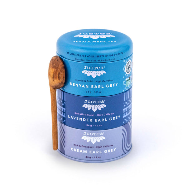 JusTea - Earl Grey Tea Trio Tin & Spoon -Organic, Fair-Trade Tea Gift - Shop Motif