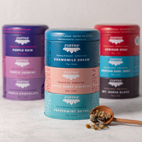 JusTea - Herbal Tea Trio Tin & Spoon - Organic, Fair-Trade Tea Gift - Shop Motif