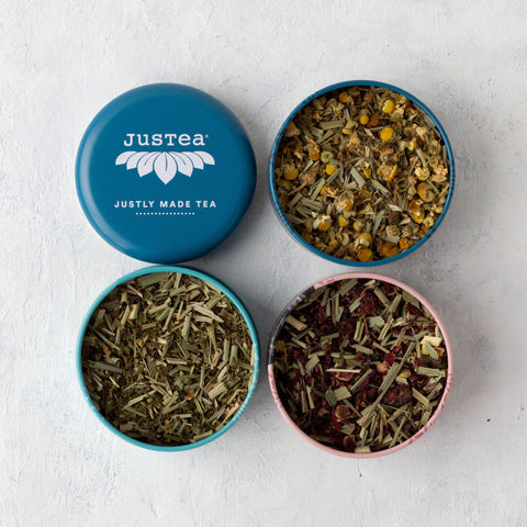 JusTea - Herbal Tea Trio Tin & Spoon - Organic, Fair-Trade Tea Gift - Shop Motif