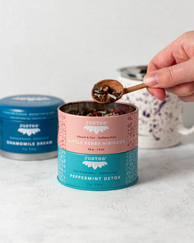 JusTea - Herbal Tea Trio Tin & Spoon - Organic, Fair-Trade Tea Gift - Shop Motif